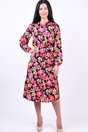 Rochie Jacqueline De Yong Rosie L/s Shirt Midi Black/Pink Flowers