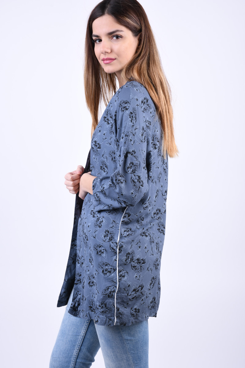Kimono Floral Vascoza OBJECT Yrsa 3/4 Albastru