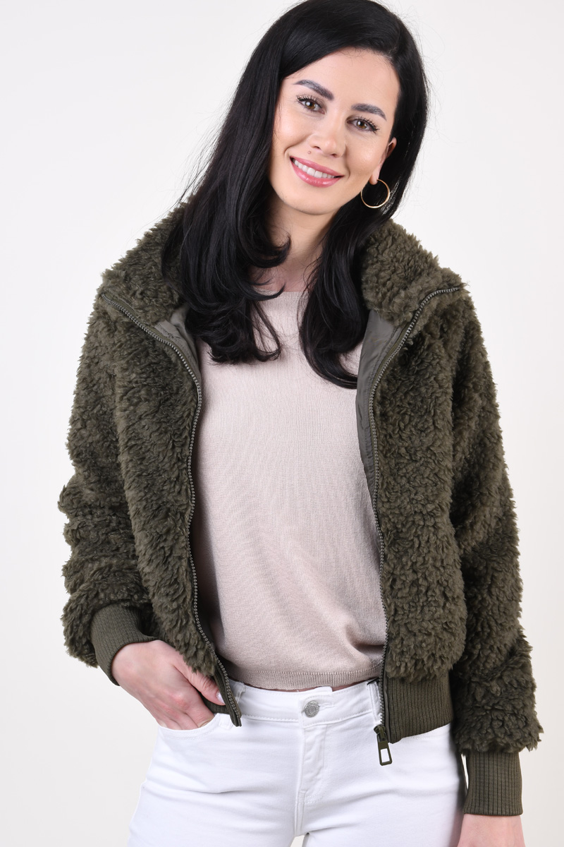Geaca ONLY Ellie Sherpa Bomber Olive Night